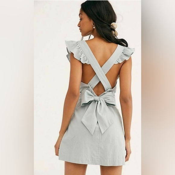 Free People Lara Blue Ruffle Mini L - Picture 2 of 8
